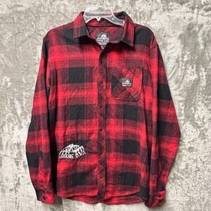 Lurking Class Sketchy Tank Red Black Plaid Flannel Shirt Men M Embroidered Patch